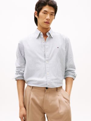 Regular Fit Stripe Stretch Oxford Shirt, Ornamental Green/Optic White Stripe