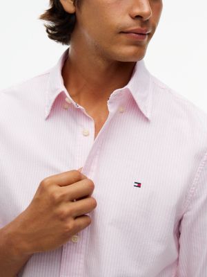 Мужская рубашка Tommy Hilfiger Regular Fit Striped Oxford, цвет: Розовый — фото 3