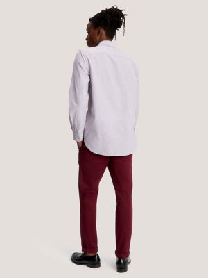 Regular Fit Stripe Stretch Oxford Shirt, Burgundy/Optic White Stripe