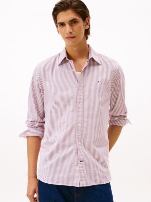 Regular Fit Stripe Stretch Oxford Shirt, Rouge/Optic White Stripe