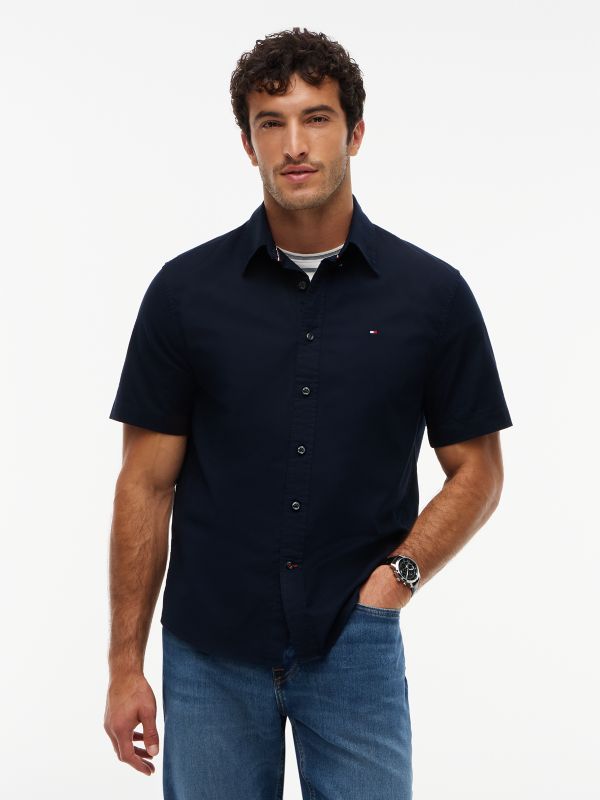 Regular Fit Short-Sleeve Oxford Shirt — Navy Blue