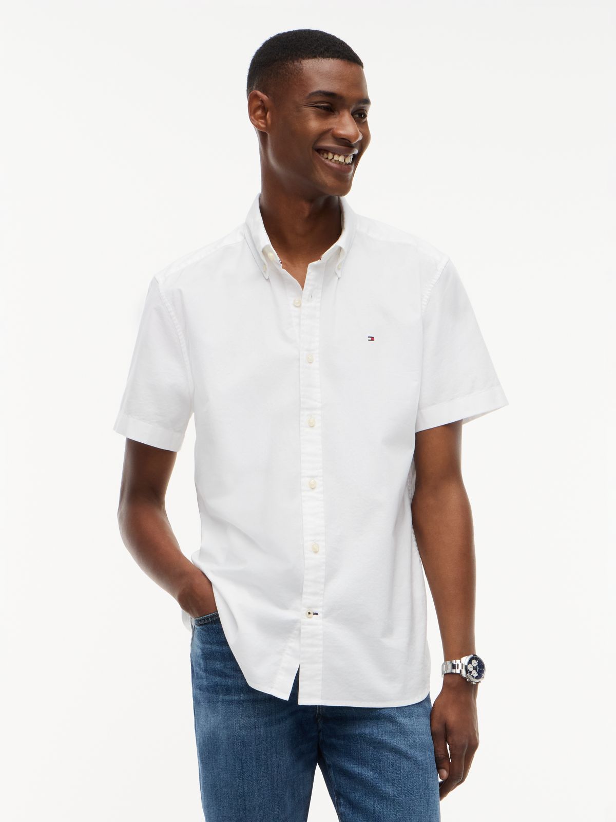 Regular Fit Short-Sleeve Oxford Shirt — Optic White