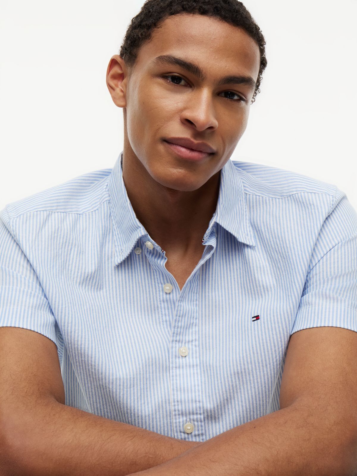 Short-Sleeve Striped Oxford Shirt — Blue/White Stripe