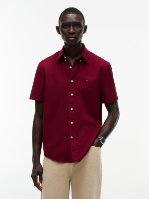 Regular Fit Short-Sleeve Oxford Shirt, Burgundy