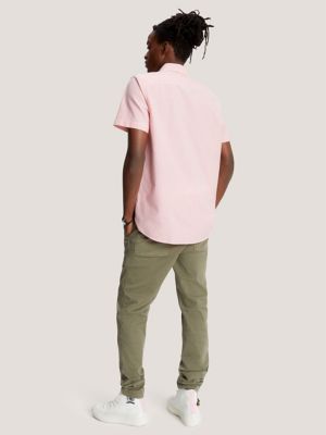 Short-Sleeve Striped Oxford Shirt, Acid Orange Stripe