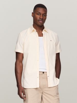 Short-Sleeve Stripe Oxford Shirt, Daisy Yellow/Optic White Stripe