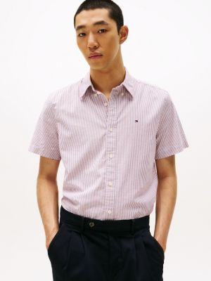 Short-Sleeve Stripe Oxford Shirt, Rouge Stripe