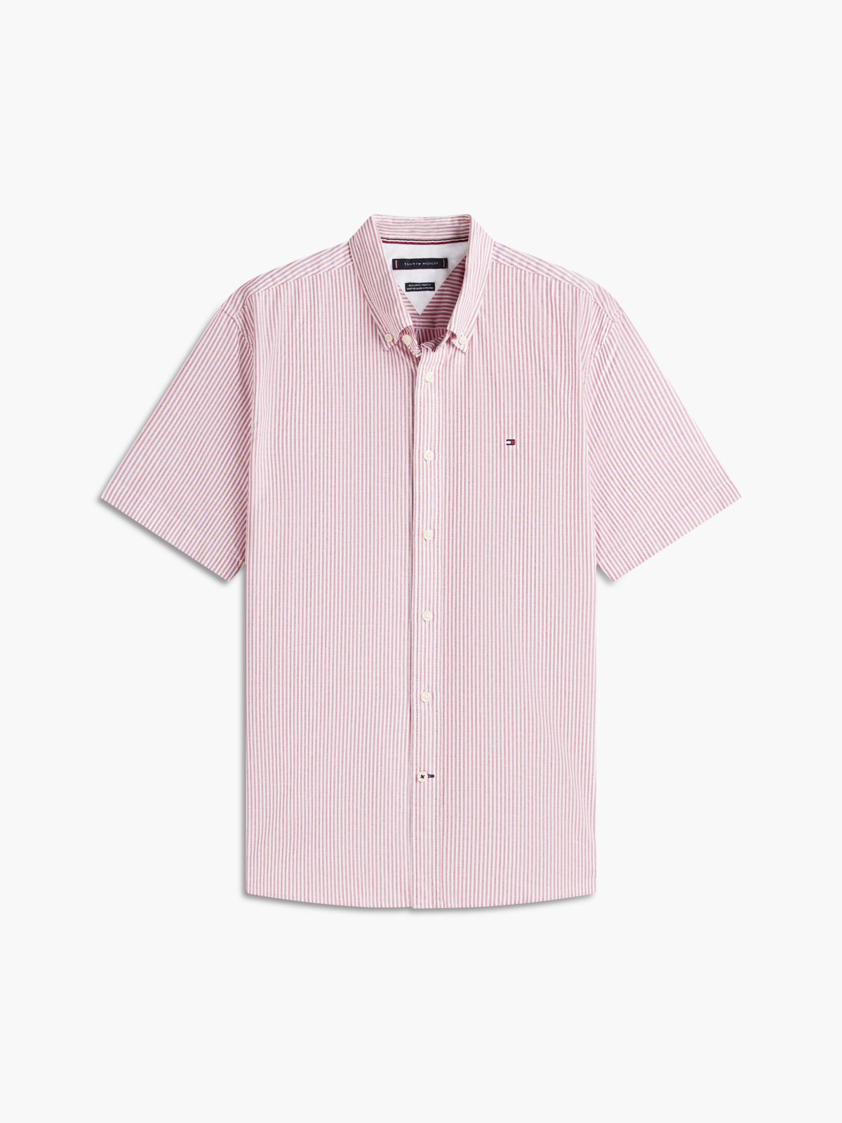 Short-Sleeve Striped Oxford Shirt — Medium Red