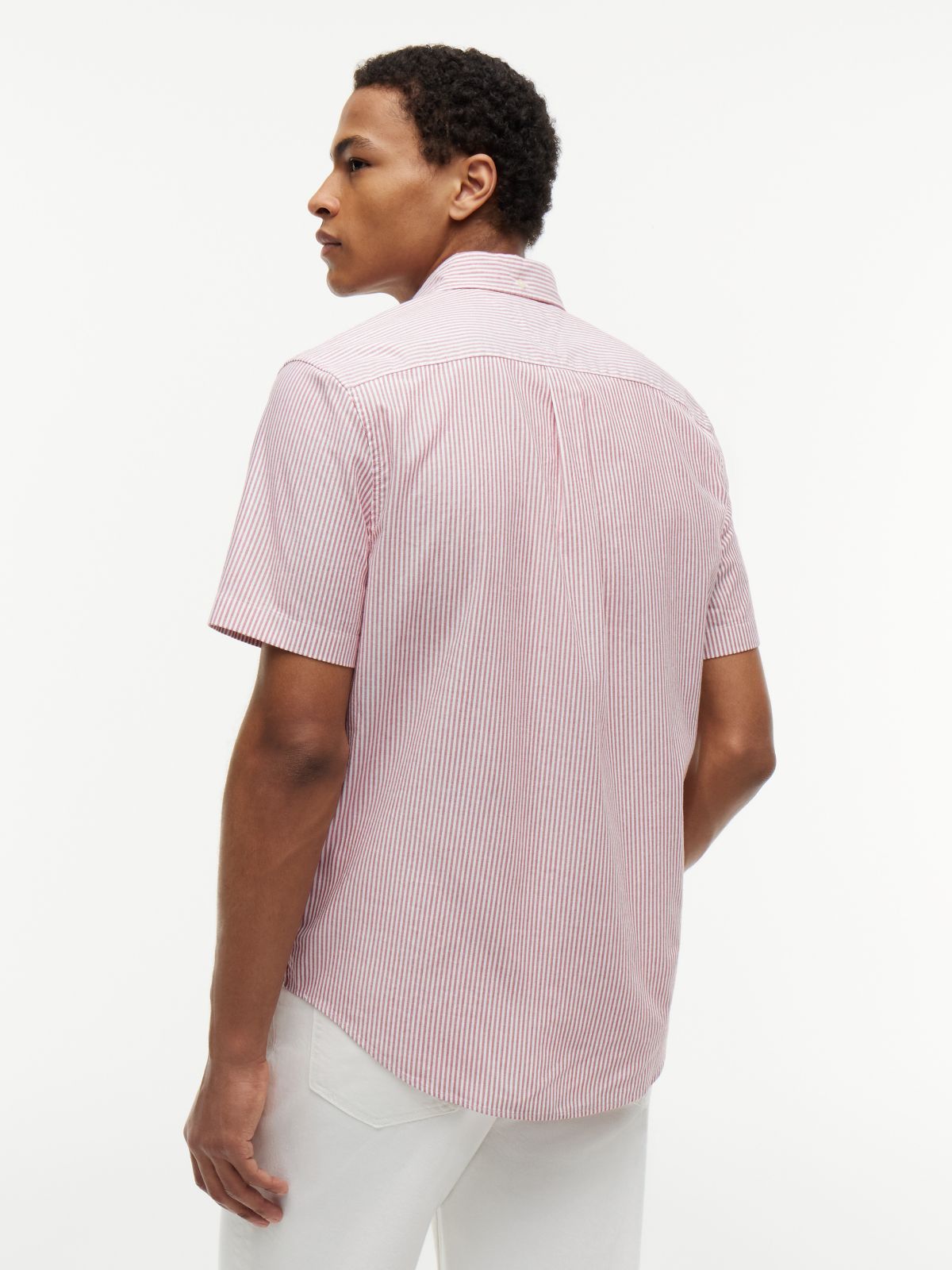 Short-Sleeve Striped Oxford Shirt — Medium Red