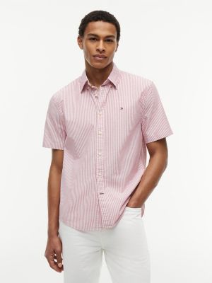 Short-Sleeve Striped Oxford Shirt, Medium Red