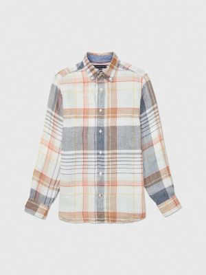 Regular Fit Plaid Linen and Cotton Shirt Tommy