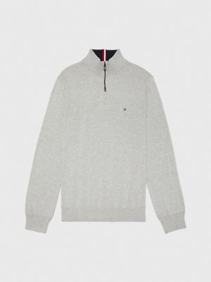 Cotton Mockneck Sweater, Grey Heather