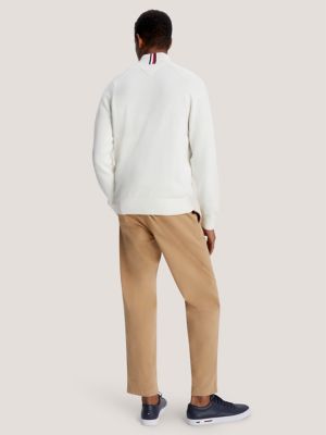 Solid Logo Zip Sweater, White Suede
