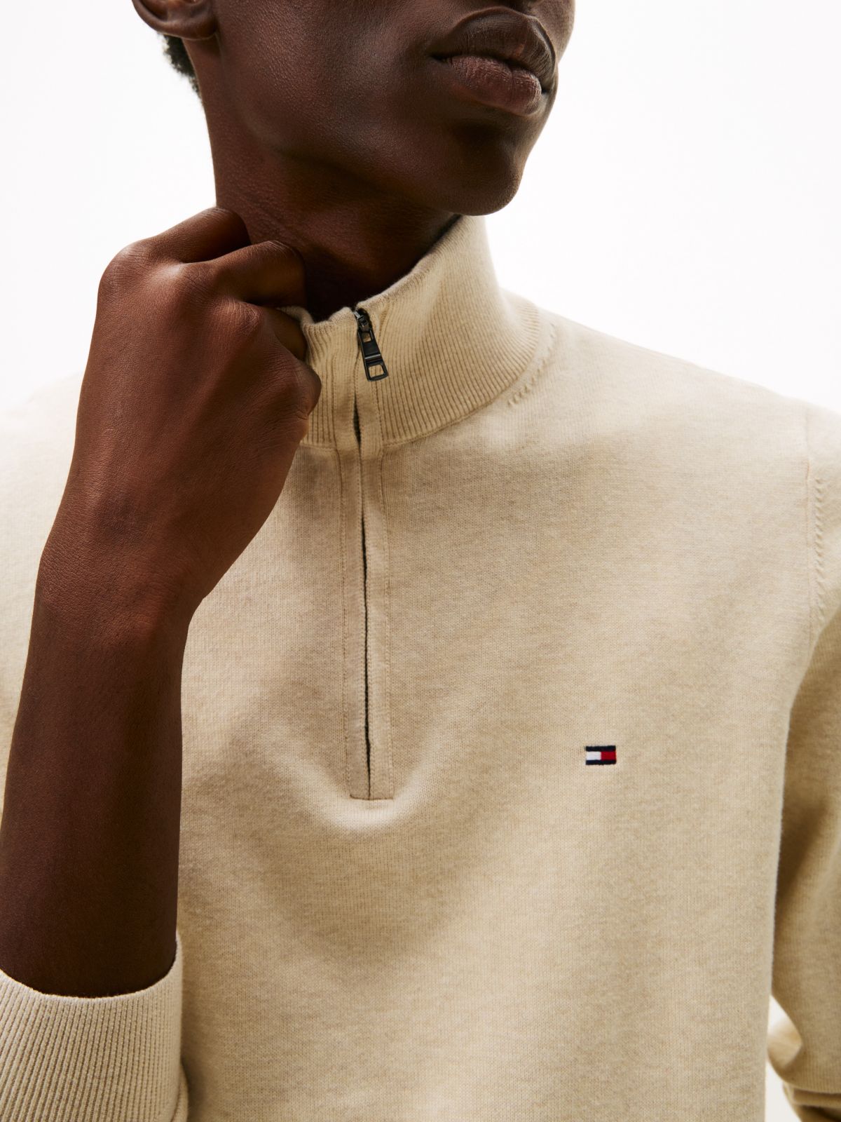 Classic Quarter-Zip Sweater — Beige