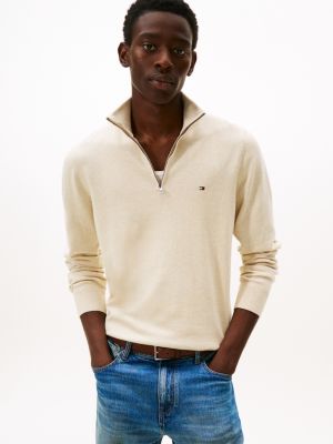 Classic Quarter-Zip Sweater, Beige