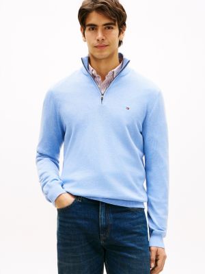 Classic Quarter-Zip Sweater, Light Blue