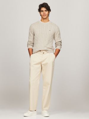 Solid Logo Cable Knit Sweater, Stone