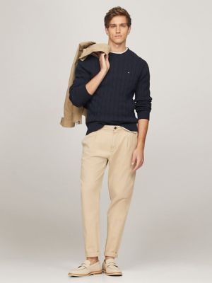 Solid Logo Cable Knit Sweater, Navy