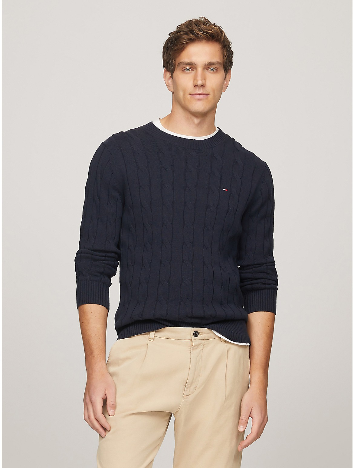 Tommy Hilfiger Men's Flag Logo Cable Knit Sweater
