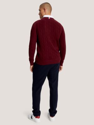 Solid Logo Cable Knit Sweater, Deep Rouge