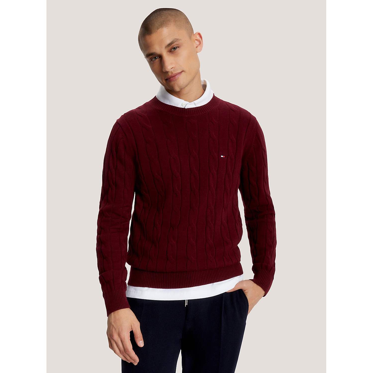 TOMMY HILFIGER Flag Logo Cable Knit Sweater