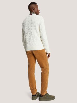 Solid Logo Cable Knit Sweater, White Suede
