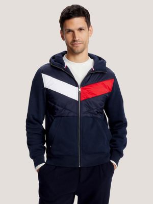 Colorblock Mixed-Media Zip Hoodie | Tommy USA Hilfiger
