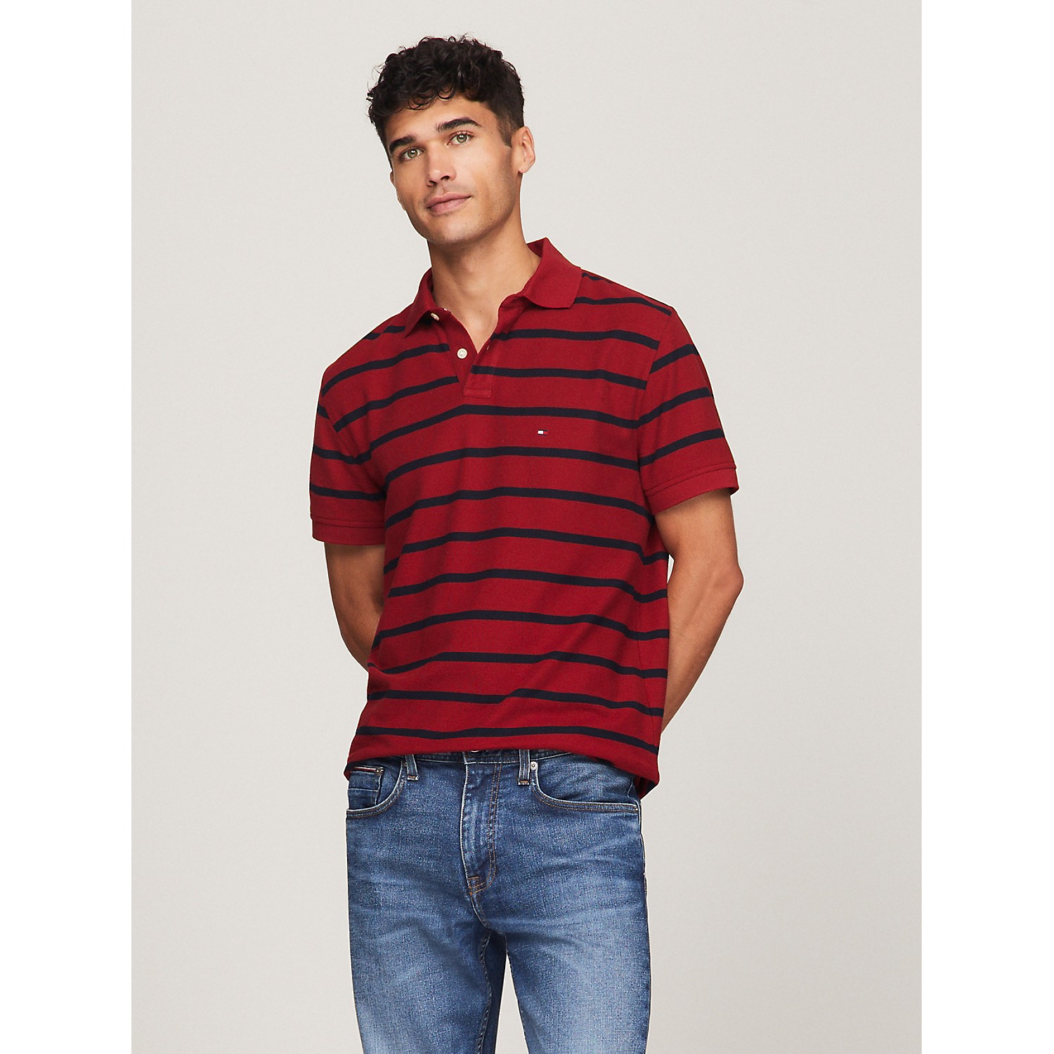 TOMMY HILFIGER Regular Fit Stripe Wicking Polo