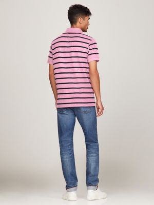 Regular Fit Stripe Wicking Polo, Pink Heather Stripe