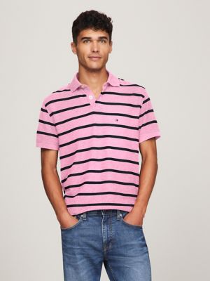 Regular Fit Stripe Wicking Polo, Pink Heather Stripe
