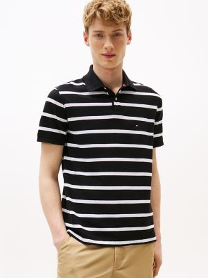 Regular Fit Stripe Wicking Polo, Black Stripe