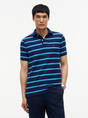 Regular Fit Striped Wicking Polo, Navy/Blue Stripe