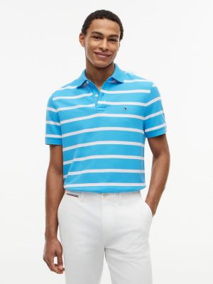 Regular Fit Striped Wicking Polo, Blue Crush/White Stripe