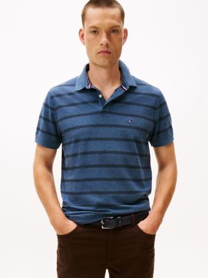 Regular Fit Stripe Wicking Polo, Blue Heather