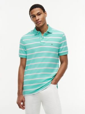 Regular Fit Striped Wicking Polo, Light Jade Green/White Stripe