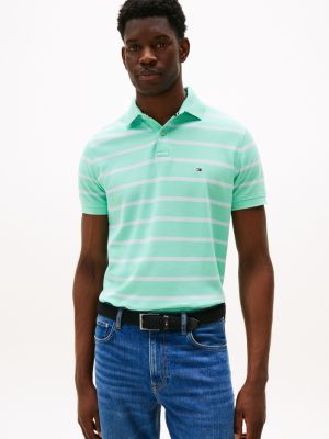 Regular Fit Stripe Wicking Polo, Miami Aqua Stripe