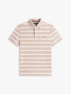 Regular Fit Striped Wicking Polo — Smooth Taupe/White Stripe 5