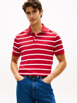 Regular Fit Stripe Wicking Polo, Medium Red/White Stripe