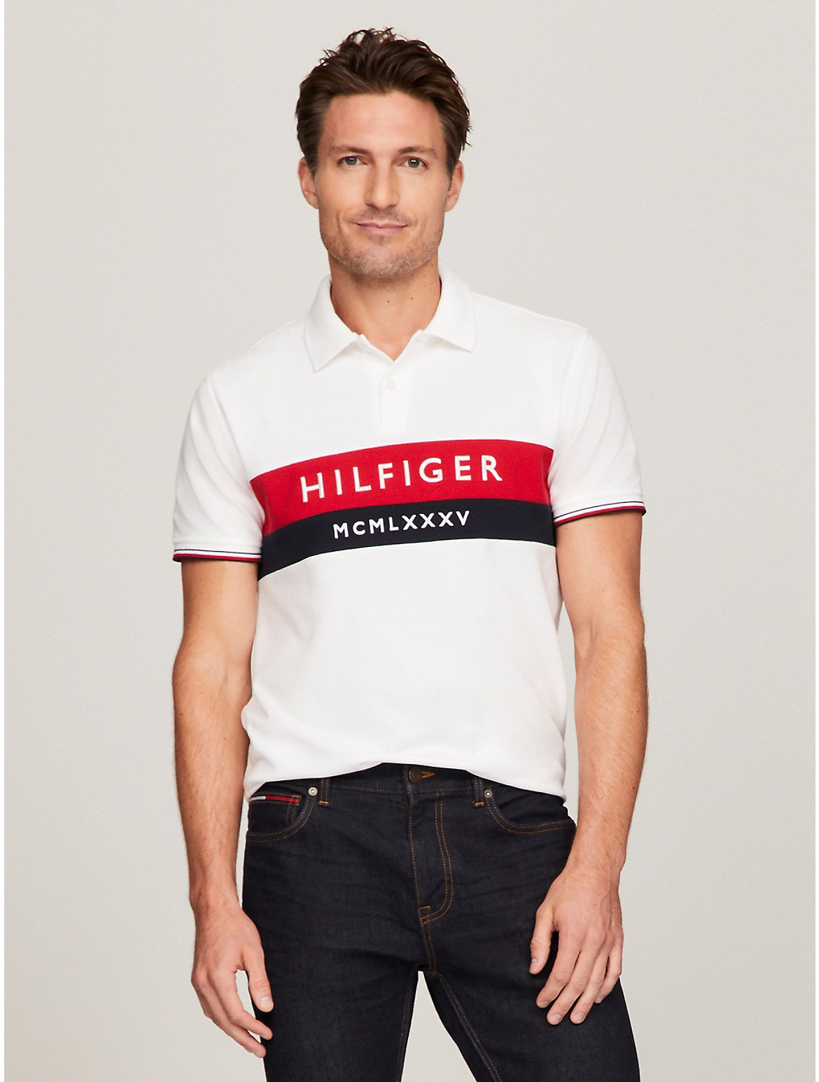 Tommy Hilfiger Regular Fit Embroidered Hilfiger Polo In Fresh White
