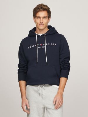 Embroidered Tommy Logo Hoodie, Navy