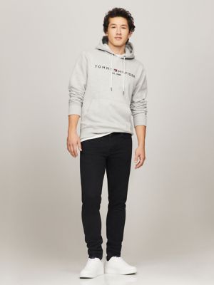 Embroidered Tommy Logo Hoodie, Grey Heather