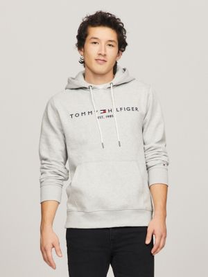 Embroidered Tommy Logo Hoodie, Grey Heather