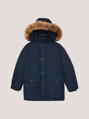 Plus Size Navy Blue Faux Fur Lined Hooded Parka