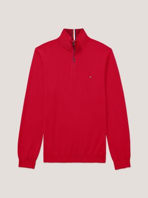 Solid Zip Mockneck Sweatshirt, Primary Red