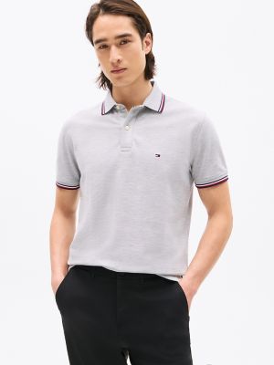 Polo Tommy en tissu mèche, à coupe régulière, gris clair chiné