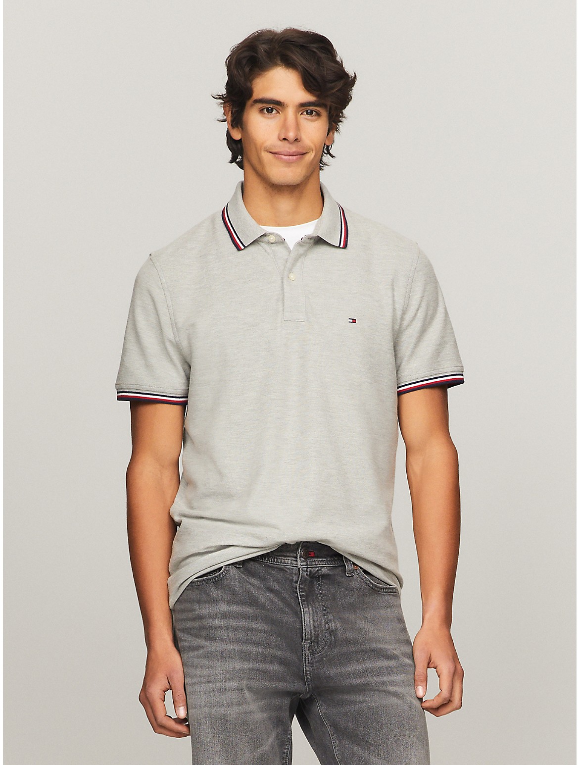 Tommy Hilfiger Regular Fit Tommy Wicking Polo In Grey Heather