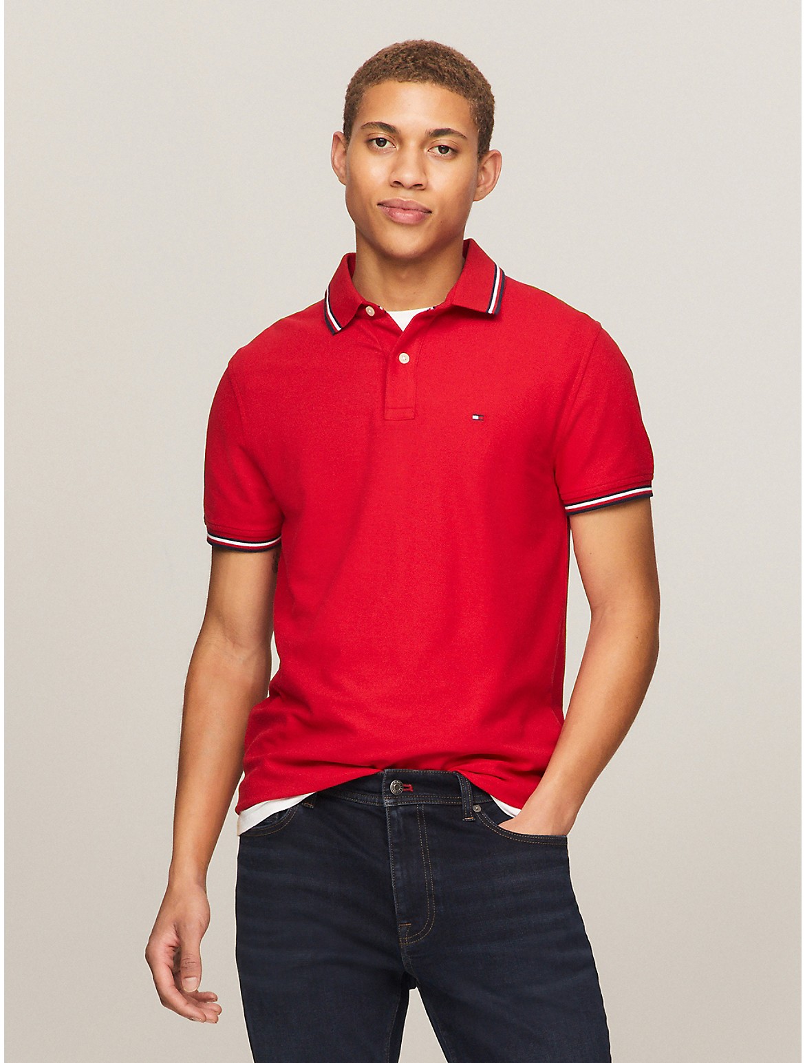 Tommy Hilfiger Regular Fit Tommy Wicking Polo In Primary Red