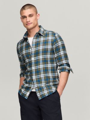 Tommy Hilfiger Regular Fit Brushed Plaid Shirt In Putting 