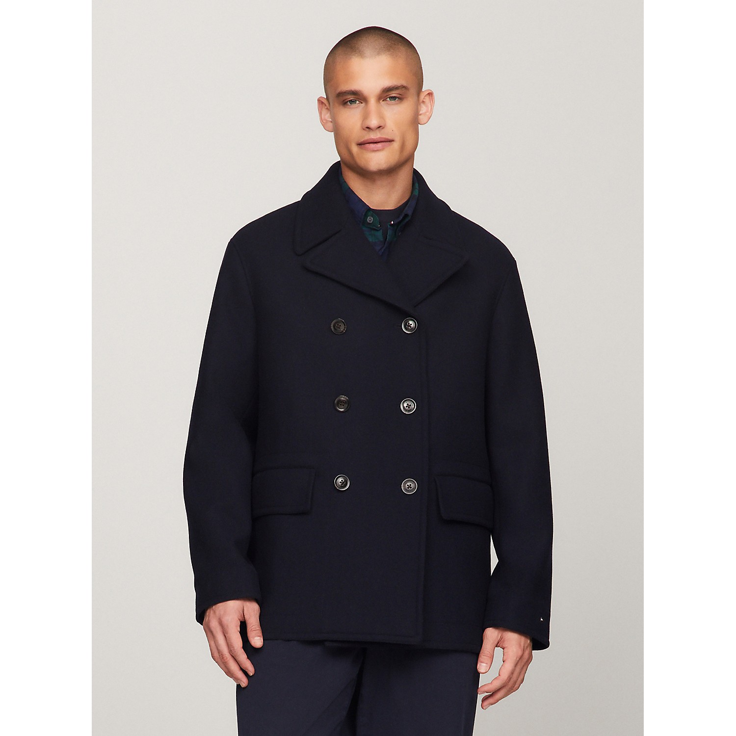 TOMMY HILFIGER Solid Wool Blend Peacoat