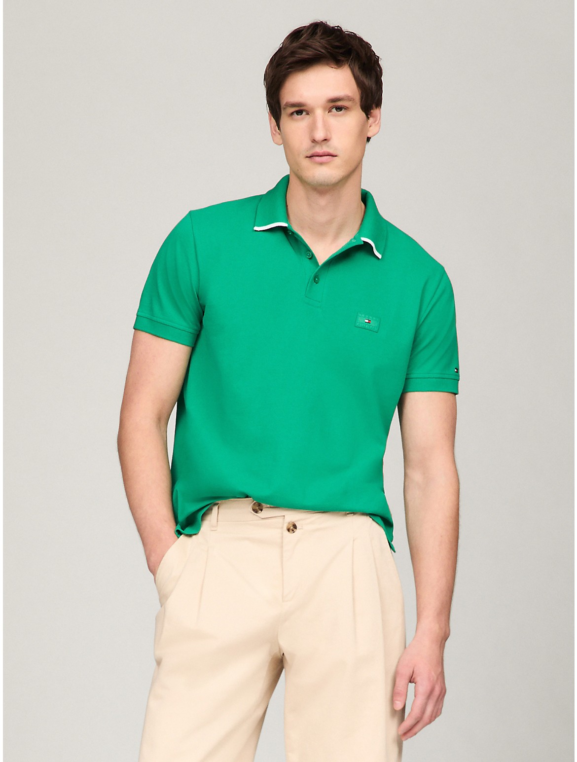 Shop Tommy Hilfiger Regular Fit Under Collar Logo Polo In Palm Leaf